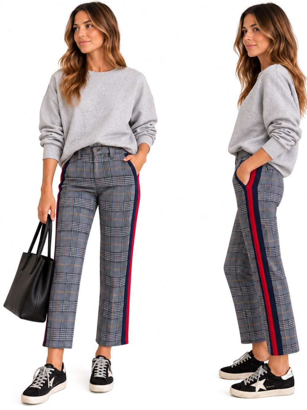 MOTHER The Shaker Prep Fray Plaid Side Stripe Cropped Pants Size 26